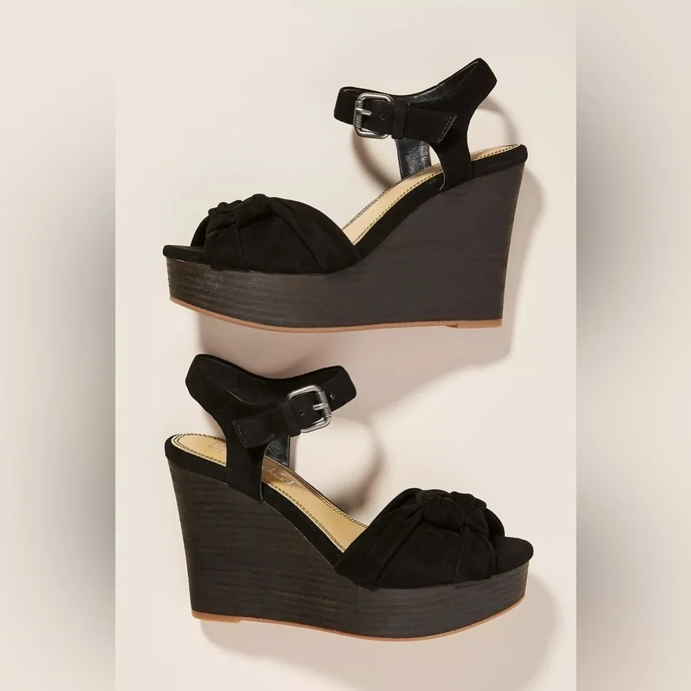 New Splendid Nada Wedge Platform Sandals black Suede
